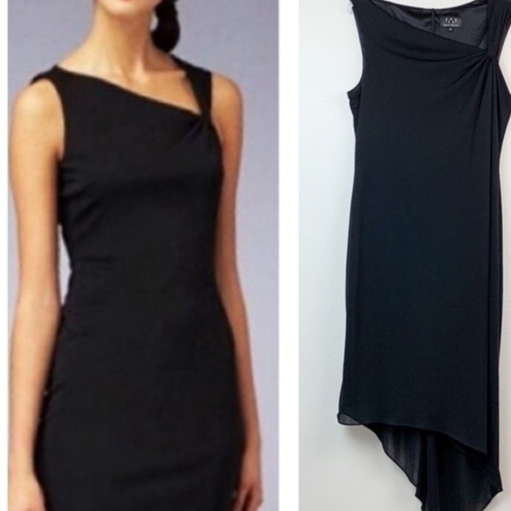 David Meister Y2K vintage Black Asymmetrical Dress sz 10 midi cocktail slip